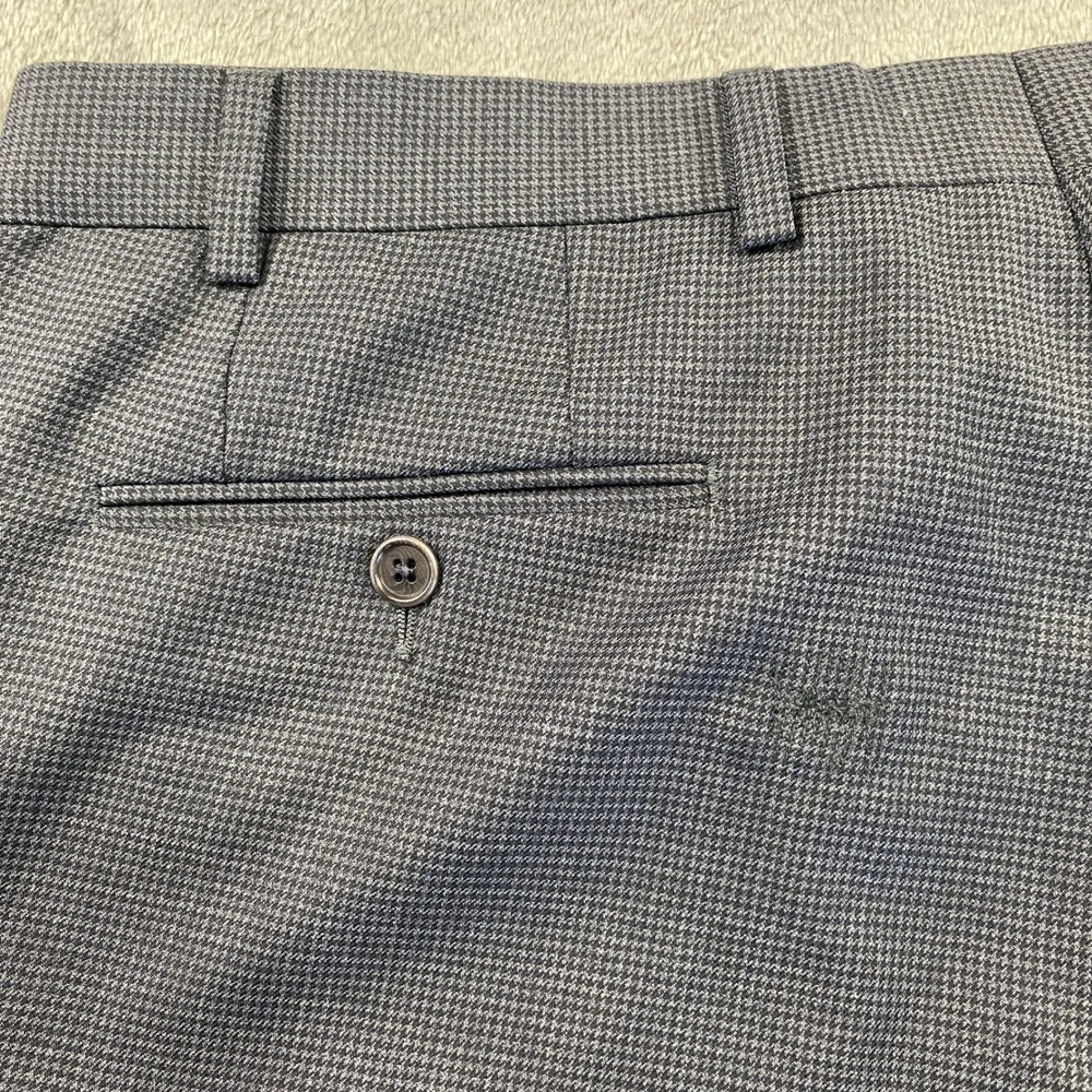 John Varvatos Dress Pants Men 36 Grey Houndstooth Wool Blend Flat Front Trousers - Picture 7 of 11